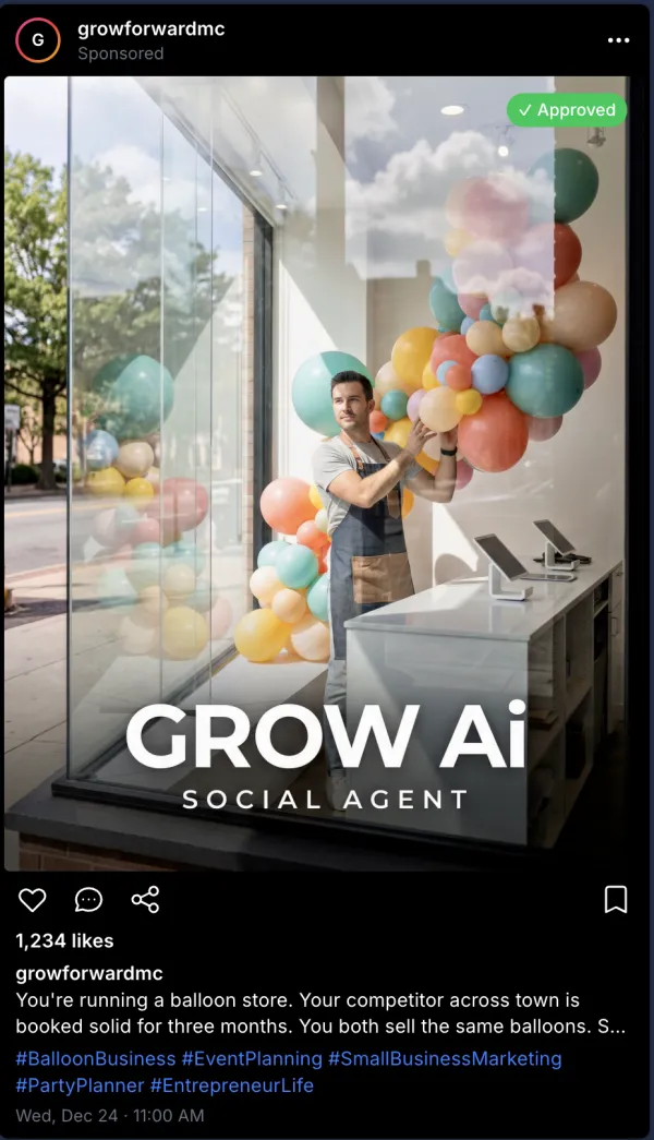 Balloon store social media post
